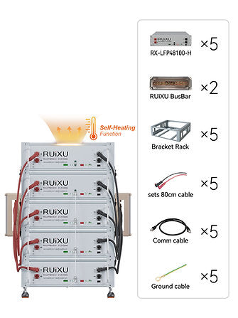 RUiXU Self-heating Battery Optional Installation Method -Bracket Rack | 10kWh, 15kWh, 20kWh, 25kWh, 30kWh, 35kWh, 40kWh, 45kWh | 51.2V | Compatible with All Leading Inverters | UL1973