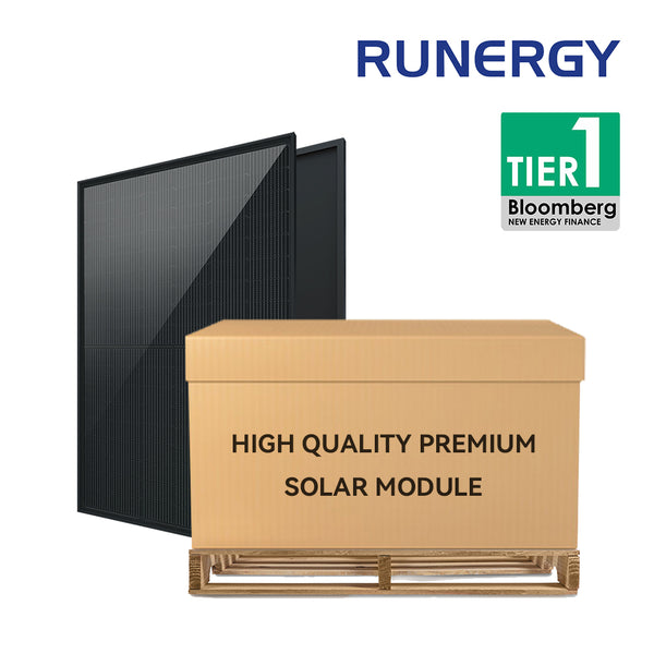 Full Pallet ( 36 pcs ) 14.58kW Total - Runery 405W Bifacial Module With Transparent Backsheet | Black Frame and Black Mesh Backsheet | 1200mm Cable Length | TP7G54M